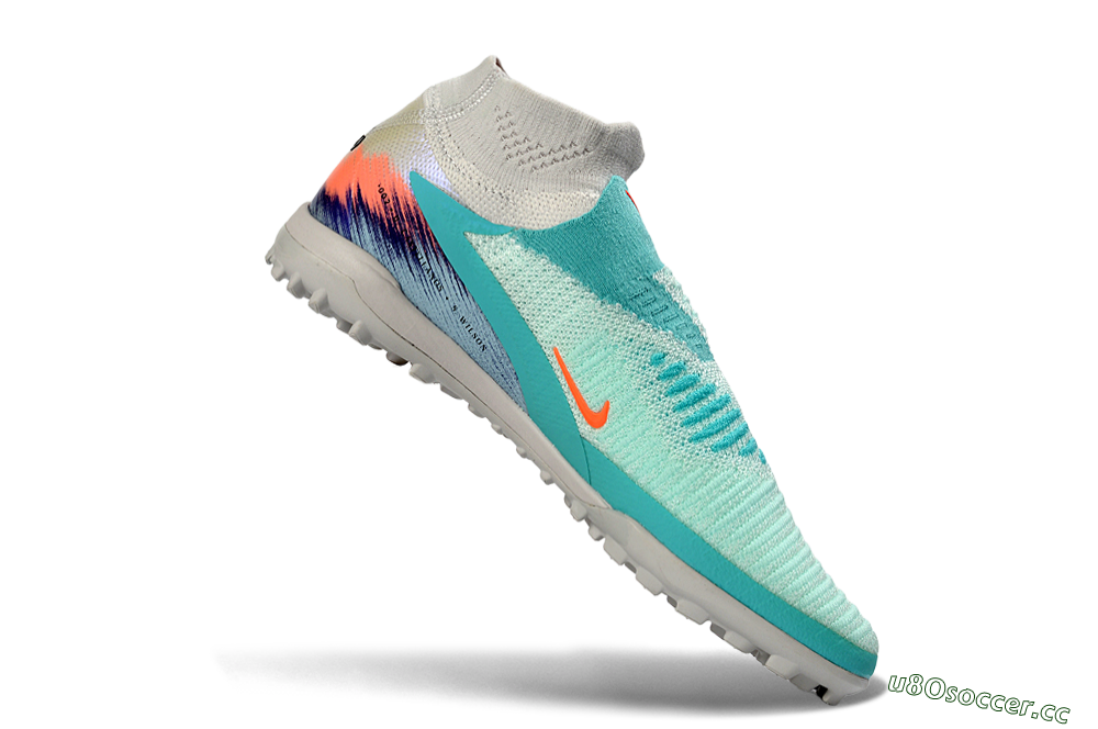 Unisex Nike Phantom 6 Elite High TF Artificial Turf High-Tops Football Shoes - Aqua/Coral Burst/Able Blue 4