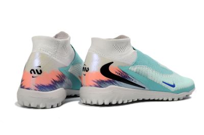 Unisex Nike Phantom 6 Elite High TF Artificial Turf High-Tops Football Shoes - Aqua/Coral Burst/Able Blue