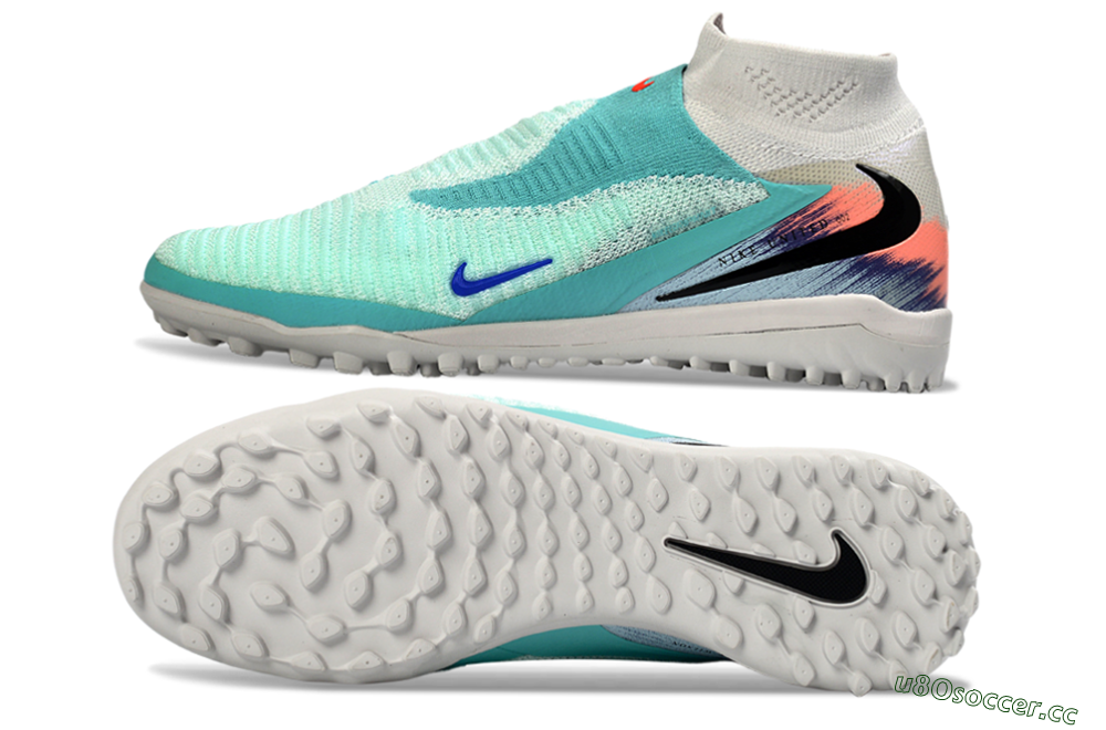 Unisex Nike Phantom 6 Elite High TF Artificial Turf High-Tops Football Shoes - Aqua/Coral Burst/Able Blue 1