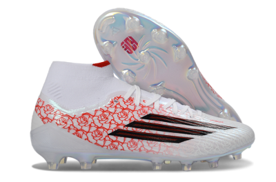 Men's Adidas F50 Elite Mid FG Firm Ground High-Tops Football Boots - White/Crimson Rose/Sleek Black