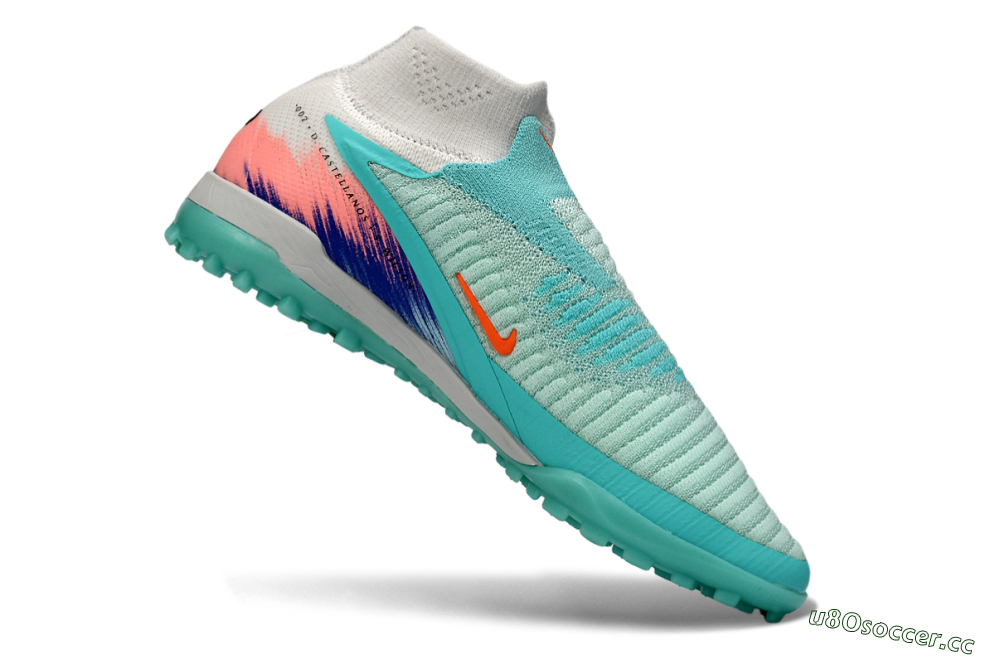 Men's Nike Phantom 6 Elite High TF Artificial Turf High-Tops Football Shoes - Aqua/Coral Splash/Cool Mint 4