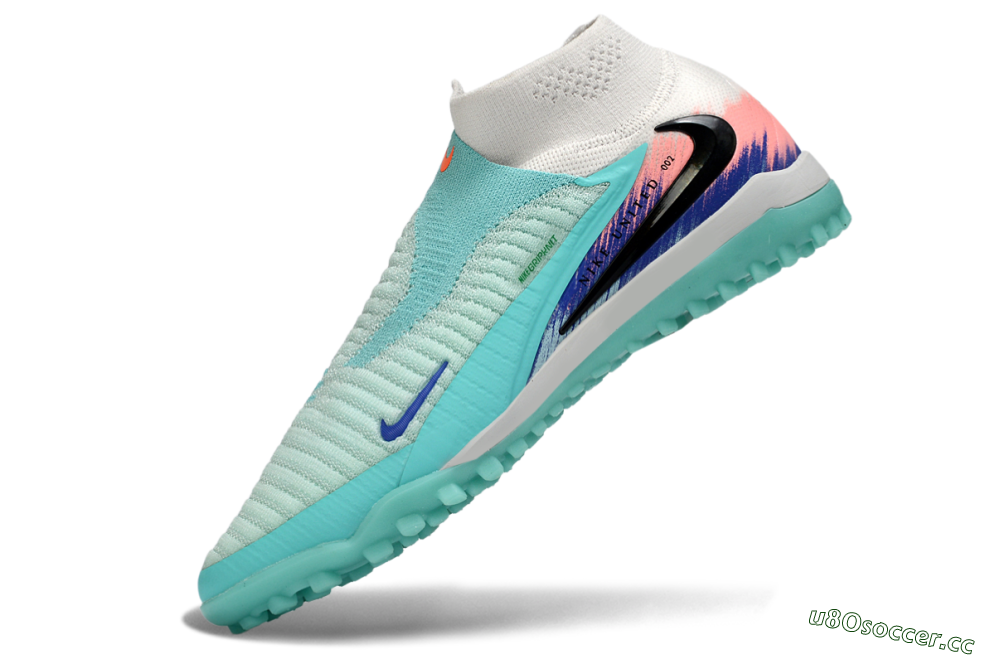 Men's Nike Phantom 6 Elite High TF Artificial Turf High-Tops Football Shoes - Aqua/Coral Splash/Cool Mint 5