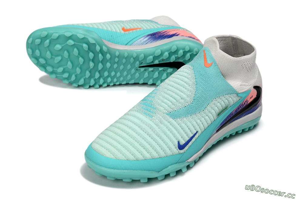Men's Nike Phantom 6 Elite High TF Artificial Turf High-Tops Football Shoes - Aqua/Coral Splash/Cool Mint 3