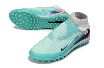 Men's Nike Phantom 6 Elite High TF Artificial Turf High-Tops Football Shoes - Aqua/Coral Splash/Cool Mint