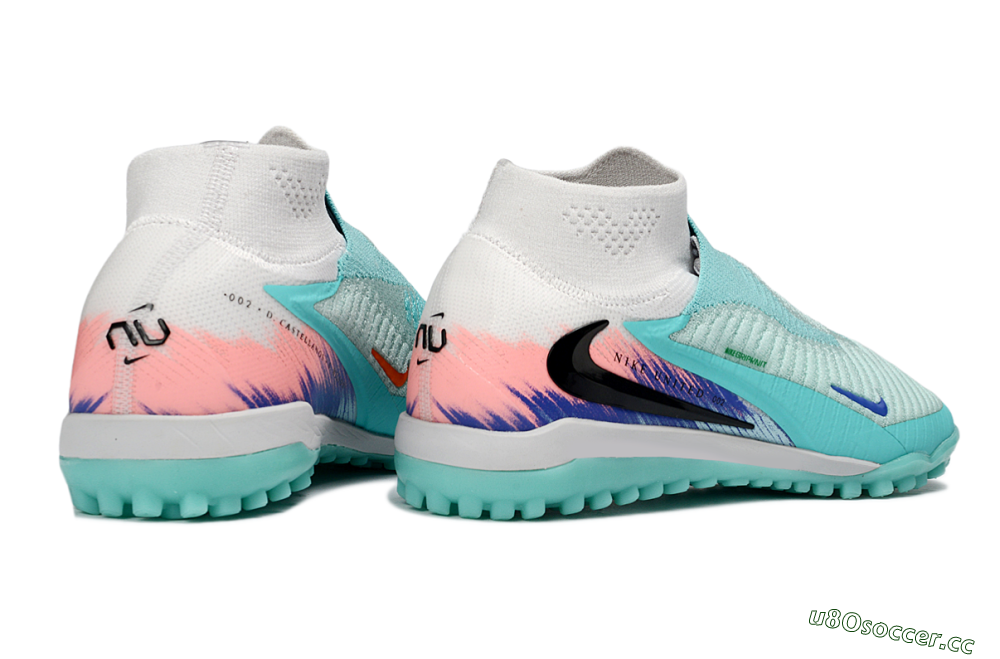 Men's Nike Phantom 6 Elite High TF Artificial Turf High-Tops Football Shoes - Aqua/Coral Splash/Cool Mint 6