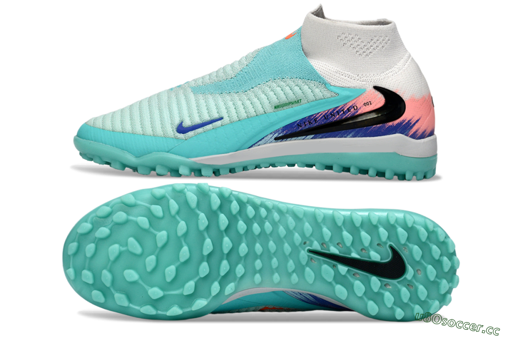 Men's Nike Phantom 6 Elite High TF Artificial Turf High-Tops Football Shoes - Aqua/Coral Splash/Cool Mint 1