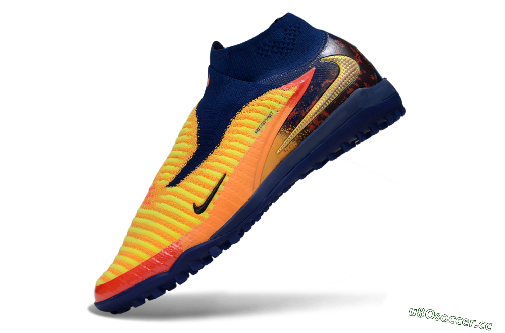 Men's Nike Phantom 6 Elite High TF Artificial Turf High-Tops Football Shoes - Yellow/Navy Blue/Flame Orange 5