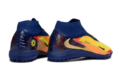 Men's Nike Phantom 6 Elite High TF Artificial Turf High-Tops Football Shoes - Yellow/Navy Blue/Flame Orange
