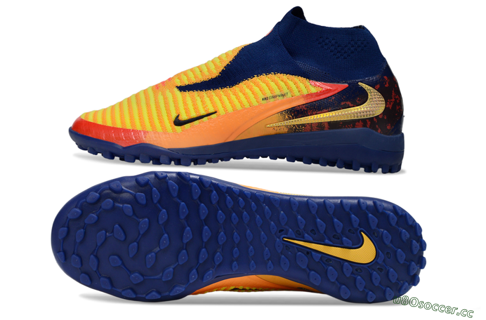 Men's Nike Phantom 6 Elite High TF Artificial Turf High-Tops Football Shoes - Yellow/Navy Blue/Flame Orange 1