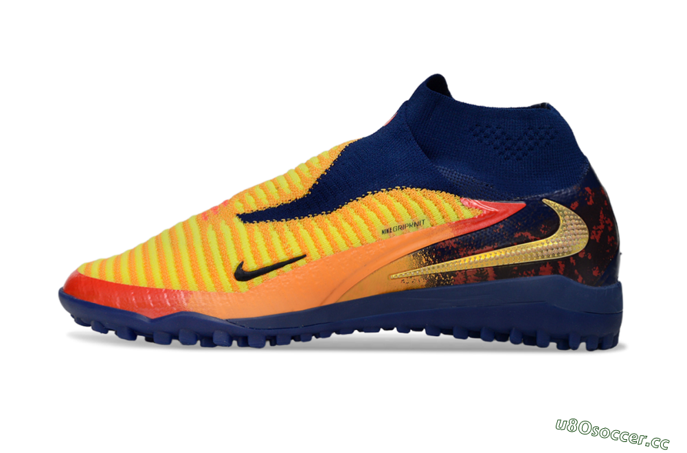 Men's Nike Phantom 6 Elite High TF Artificial Turf High-Tops Football Shoes - Yellow/Navy Blue/Flame Orange 0