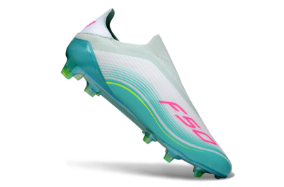Men's Messi x Adidas F50 Elite Laceless FG Firm Ground Low-Tops Football Boots - Aqua/Neon Green/Fuchsia