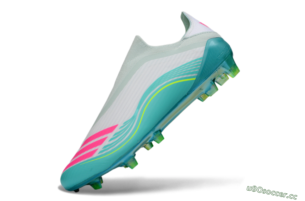Men's Messi x Adidas F50 Elite Laceless FG Firm Ground Low-Tops Football Boots - Aqua/Neon Green/Fuchsia 5