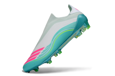 Men's Messi x Adidas F50 Elite Laceless FG Firm Ground Low-Tops Football Boots - Aqua/Neon Green/Fuchsia