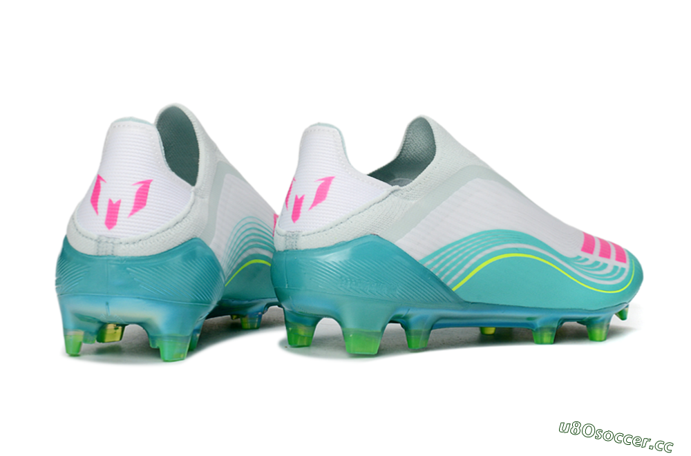 Men's Messi x Adidas F50 Elite Laceless FG Firm Ground Low-Tops Football Boots - Aqua/Neon Green/Fuchsia 6