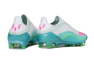 Men's Messi x Adidas F50 Elite Laceless FG Firm Ground Low-Tops Football Boots - Aqua/Neon Green/Fuchsia