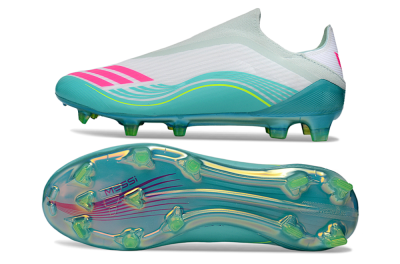 Men's Messi x Adidas F50 Elite Laceless FG Firm Ground Low-Tops Football Boots - Aqua/Neon Green/Fuchsia
