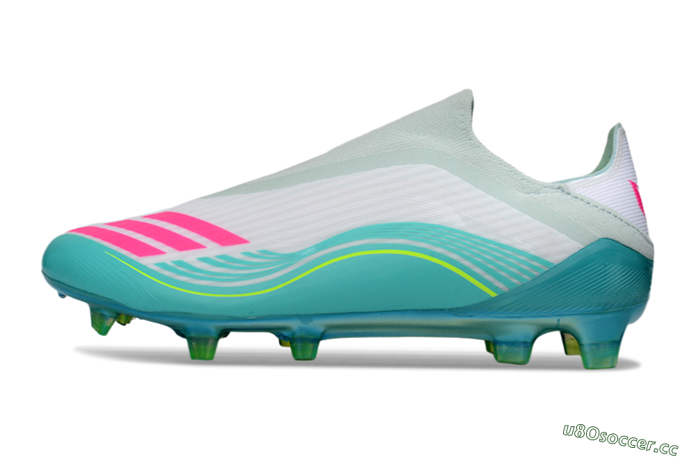 Men's Messi x Adidas F50 Elite Laceless FG Firm Ground Low-Tops Football Boots - Aqua/Neon Green/Fuchsia 0