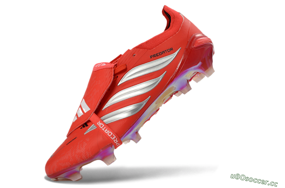 Men's Adidas Predator 26 Elite Fold-Over Tongue FG Firm Ground Low-Tops Football Boots - Red/Fiery Crimson/Metallic Silver 5
