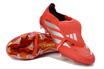Men's Adidas Predator 26 Elite Fold-Over Tongue FG Firm Ground Low-Tops Football Boots - Red/Fiery Crimson/Metallic Silver