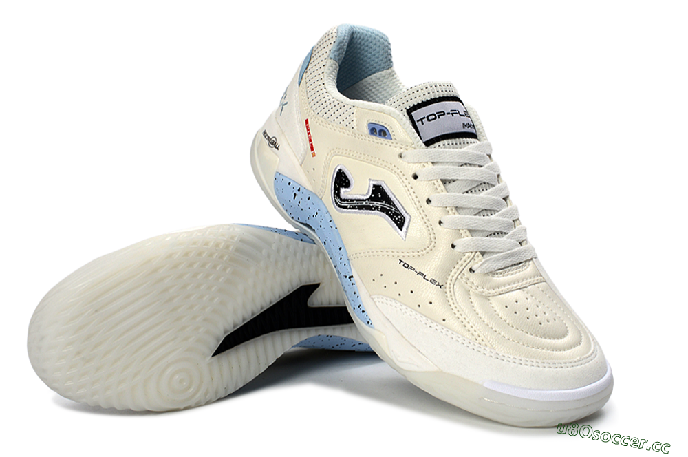 Men's Joma Top Flex IC Indoor & Futsal Low-Tops Football Shoes - White/Sky Blue/Black 3