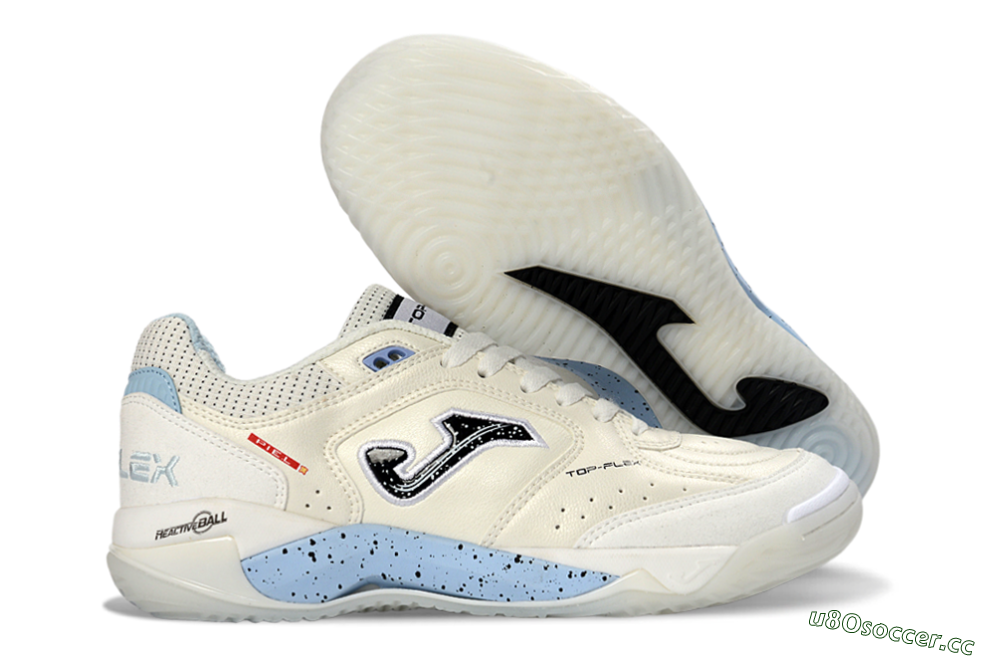 Men's Joma Top Flex IC Indoor & Futsal Low-Tops Football Shoes - White/Sky Blue/Black 2