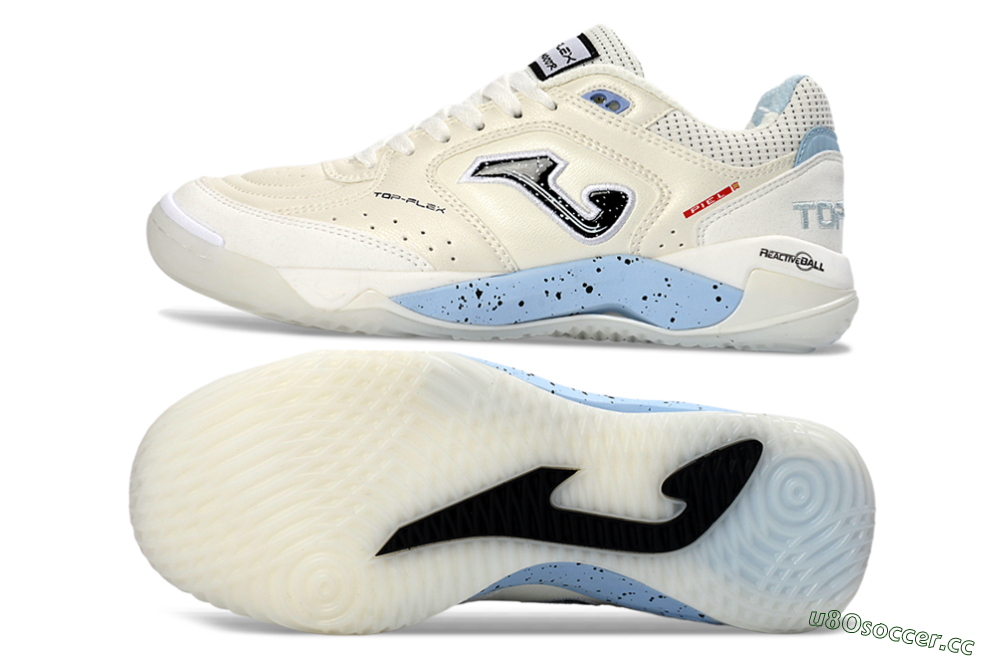 Men's Joma Top Flex IC Indoor & Futsal Low-Tops Football Shoes - White/Sky Blue/Black 1