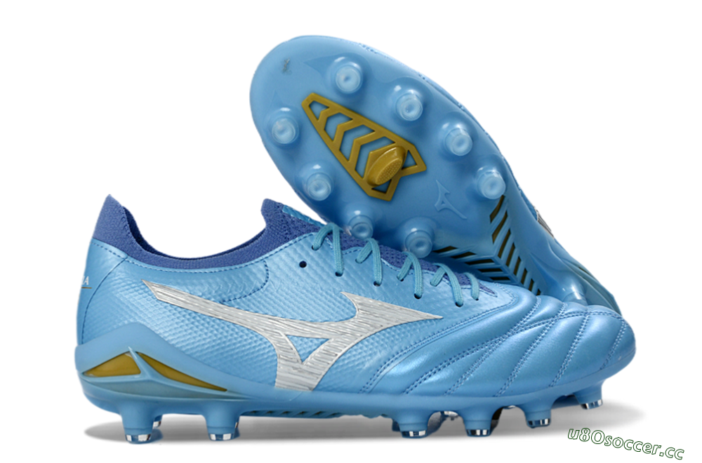 Men's Mizuno Morelia Neo 4 FG Firm Ground Low-Tops Football Boots - Blue/Sky Blue/Sunny Yellow 2