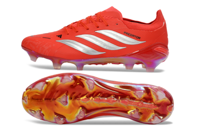 Men's Adidas Predator 26 Elite FG Firm Ground Low-Tops Football Boots - Red/Bright Flame/Fiery Orange