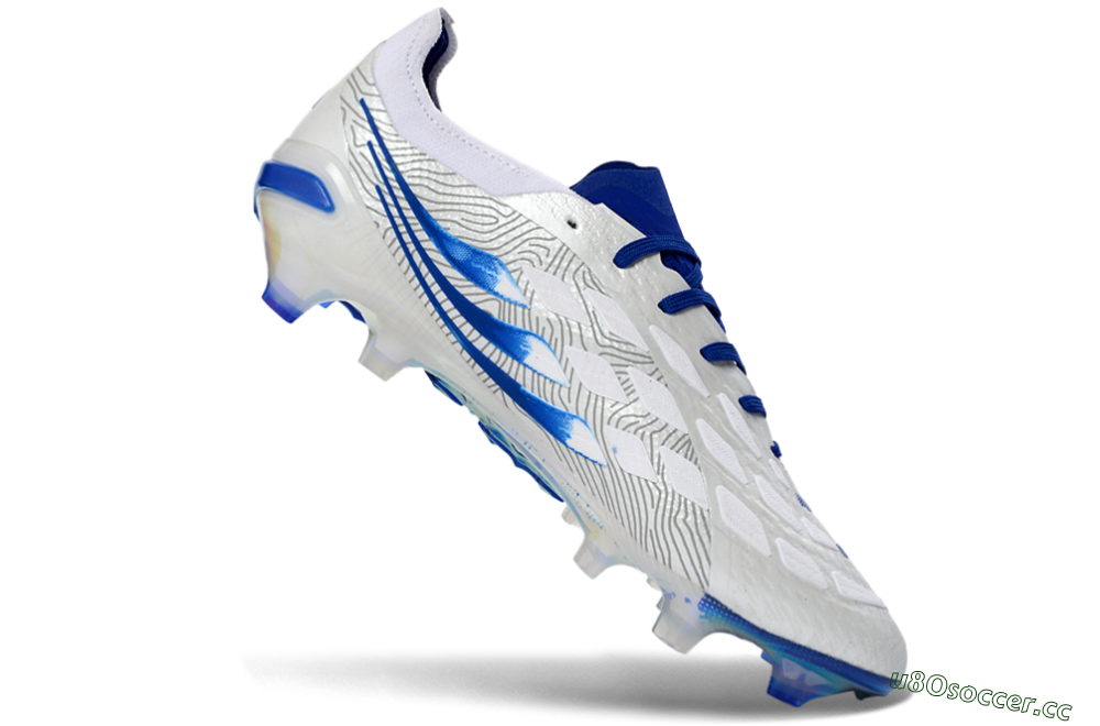 Men's Adidas Predator 26 Elite FG Firm Ground Low-Tops Football Boots - White/Blue Burst/Iridescent Shine 4