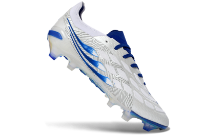 Men's Adidas Predator 26 Elite FG Firm Ground Low-Tops Football Boots - White/Blue Burst/Iridescent Shine