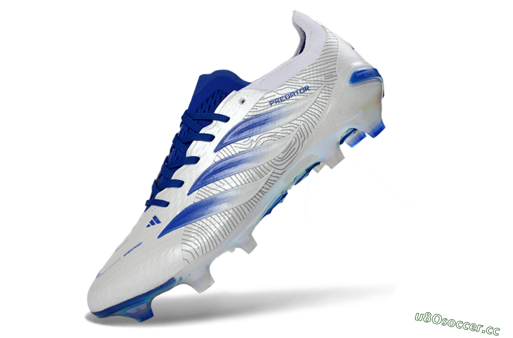 Men's Adidas Predator 26 Elite FG Firm Ground Low-Tops Football Boots - White/Blue Burst/Iridescent Shine 5