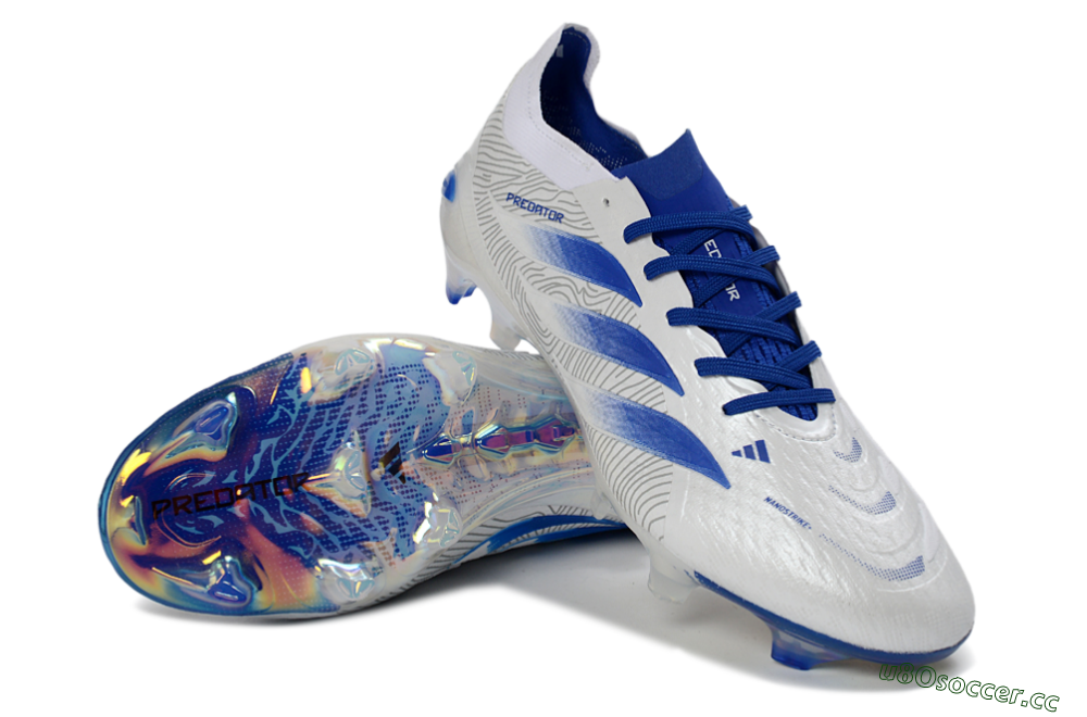 Men's Adidas Predator 26 Elite FG Firm Ground Low-Tops Football Boots - White/Blue Burst/Iridescent Shine 3