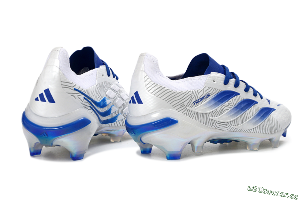 Men's Adidas Predator 26 Elite FG Firm Ground Low-Tops Football Boots - White/Blue Burst/Iridescent Shine 6