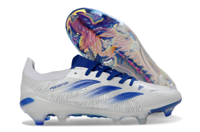 Men's Adidas Predator 26 Elite FG Firm Ground Low-Tops Football Boots - White/Blue Burst/Iridescent Shine