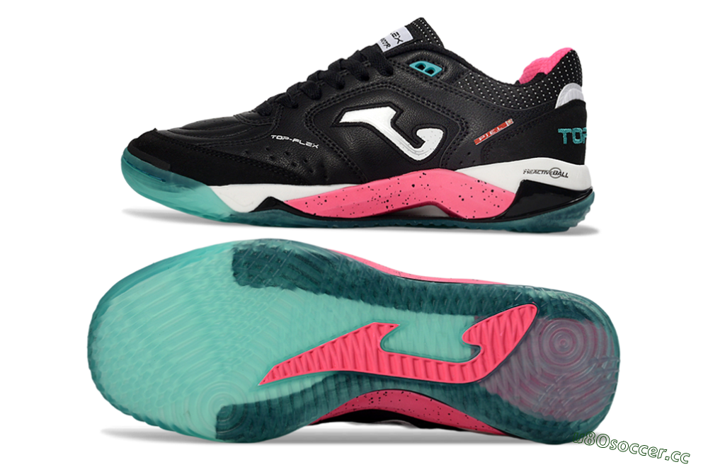 Men's Joma Top Flex IC Indoor & Futsal Low-Tops Football Shoes - Black/Electric Pink/Turquoise Blue 1