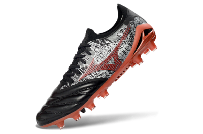 Men's Mizuno Morelia Neo 4 FG Firm Ground Low-Tops Football Boots - Black/Coral Red/Graphite Grey