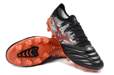 Men's Mizuno Morelia Neo 4 FG Firm Ground Low-Tops Football Boots - Black/Coral Red/Graphite Grey