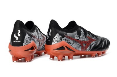 Men's Mizuno Morelia Neo 4 FG Firm Ground Low-Tops Football Boots - Black/Coral Red/Graphite Grey