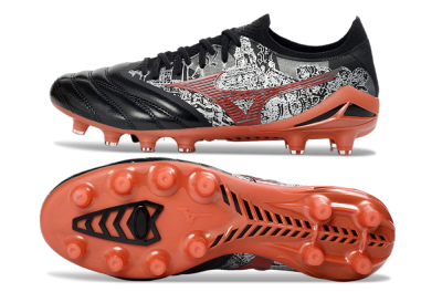 Men's Mizuno Morelia Neo 4 FG Firm Ground Low-Tops Football Boots - Black/Coral Red/Graphite Grey