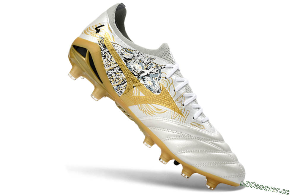 Men's Mizuno Morelia Neo 4 FG Firm Ground Low-Tops Football Boots - White/Golden Glow/Stealth Black 4