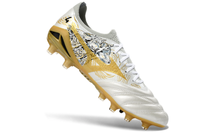 Men's Mizuno Morelia Neo 4 FG Firm Ground Low-Tops Football Boots - White/Golden Glow/Stealth Black