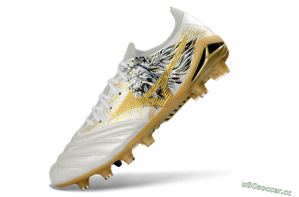 Men's Mizuno Morelia Neo 4 FG Firm Ground Low-Tops Football Boots - White/Golden Glow/Stealth Black 5