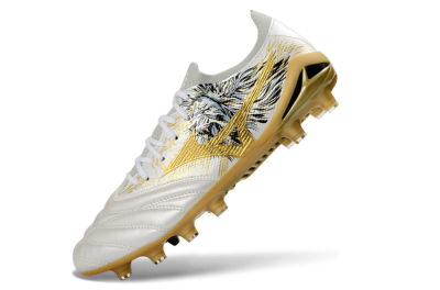 Men's Mizuno Morelia Neo 4 FG Firm Ground Low-Tops Football Boots - White/Golden Glow/Stealth Black