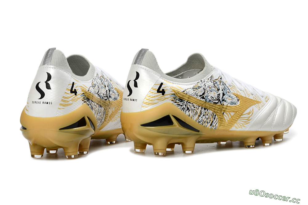Men's Mizuno Morelia Neo 4 FG Firm Ground Low-Tops Football Boots - White/Golden Glow/Stealth Black 6