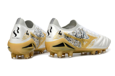 Men's Mizuno Morelia Neo 4 FG Firm Ground Low-Tops Football Boots - White/Golden Glow/Stealth Black