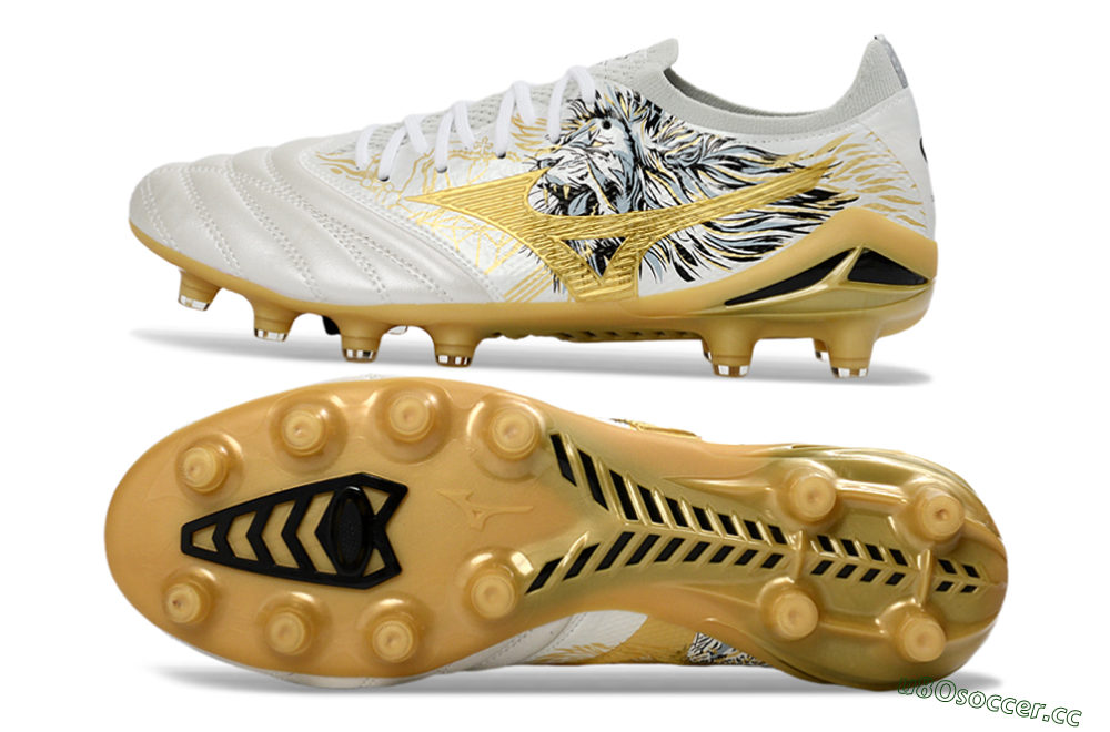 Men's Mizuno Morelia Neo 4 FG Firm Ground Low-Tops Football Boots - White/Golden Glow/Stealth Black 1