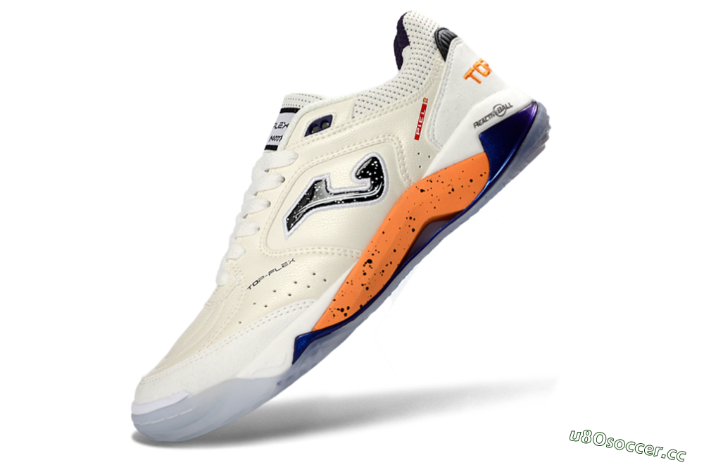 Men's Joma Top Flex IC Indoor & Futsal Low-Tops Football Shoes - White/Orange Blaze/Navy Blue 5