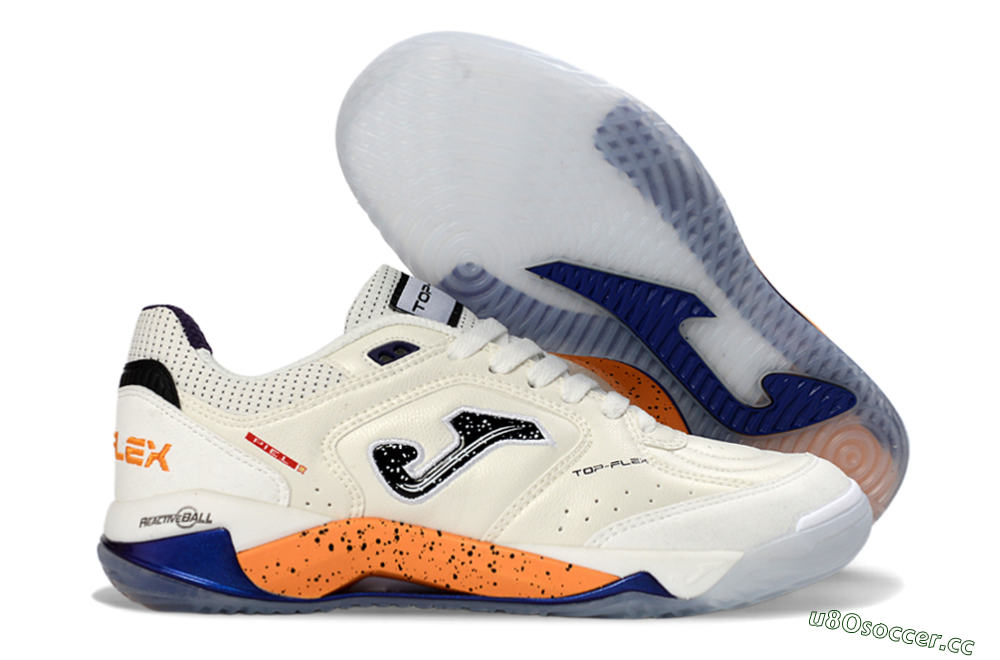 Men's Joma Top Flex IC Indoor & Futsal Low-Tops Football Shoes - White/Orange Blaze/Navy Blue 2