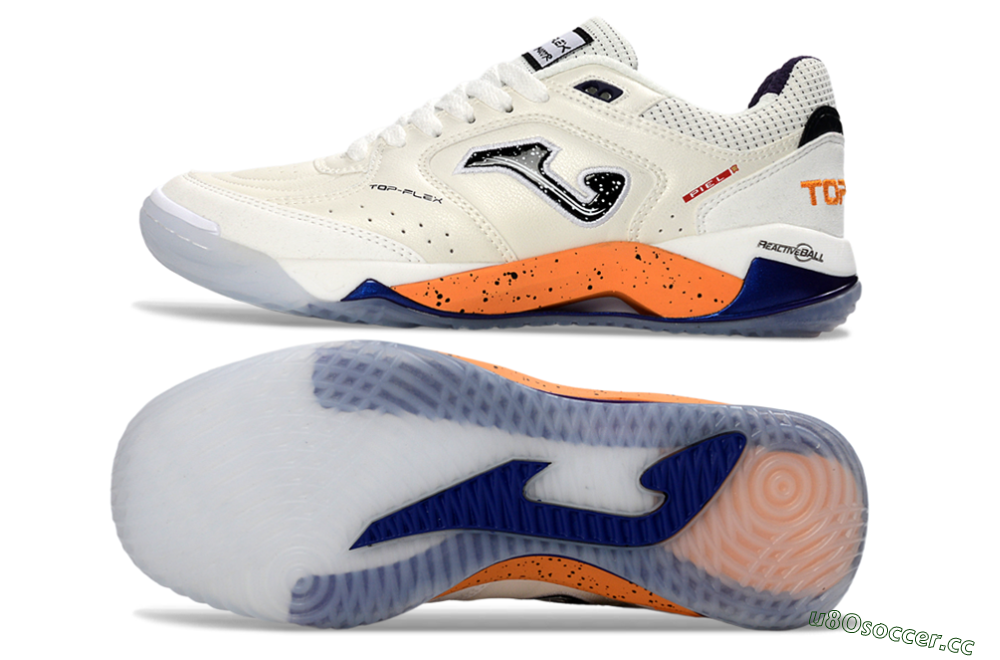 Men's Joma Top Flex IC Indoor & Futsal Low-Tops Football Shoes - White/Orange Blaze/Navy Blue 1