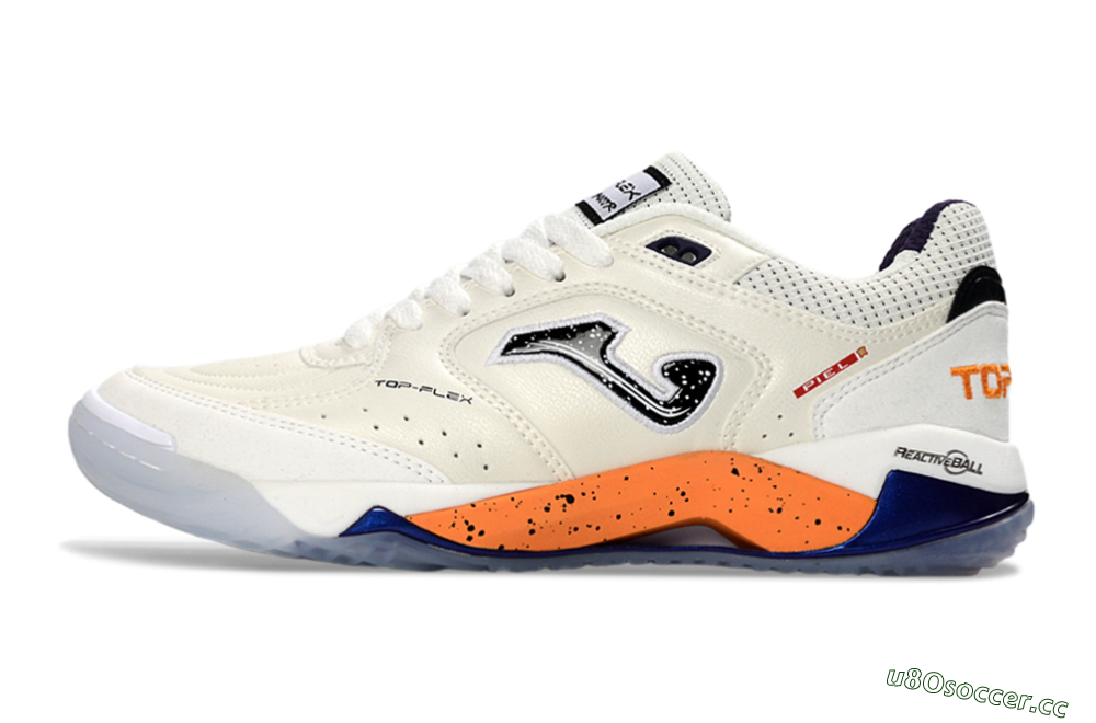 Men's Joma Top Flex IC Indoor & Futsal Low-Tops Football Shoes - White/Orange Blaze/Navy Blue 0